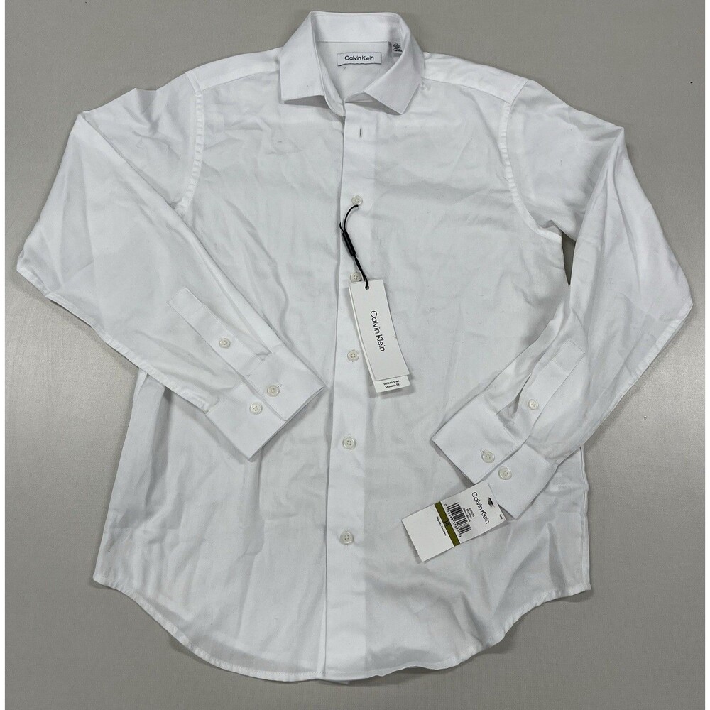 Calvin Klein Youth White Long Sleeve Collared Shirt, Size 14, NWT